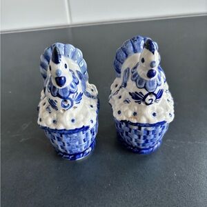 Delft Blue and White Ceramic Rooster Shakers
